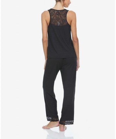 Women's Frances Rib Tank 2 Piece Pajama Set Black $19.32 Sleepwear