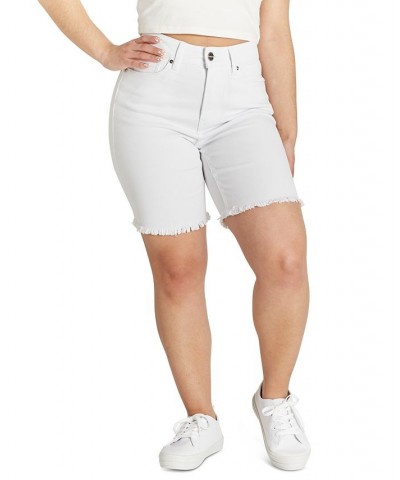 Juniors' High Rise Frayed Hem Bermuda Shorts White $10.25 Shorts