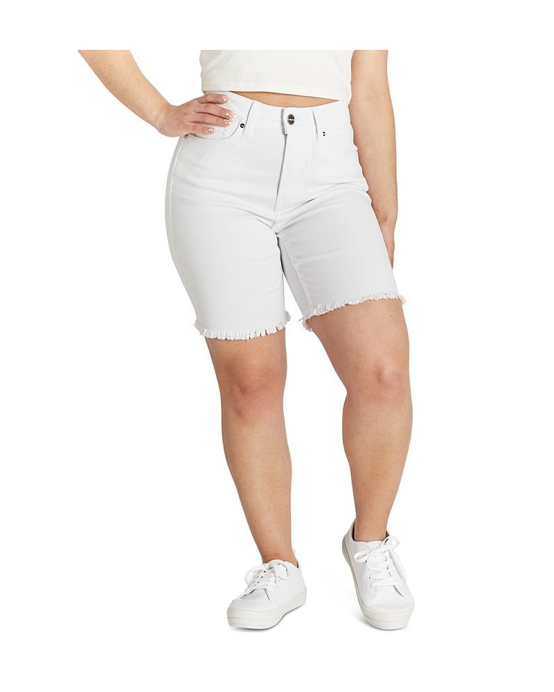 Juniors' High Rise Frayed Hem Bermuda Shorts White $10.25 Shorts