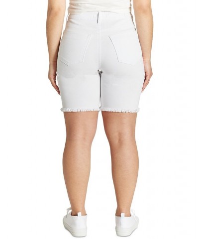 Juniors' High Rise Frayed Hem Bermuda Shorts White $10.25 Shorts