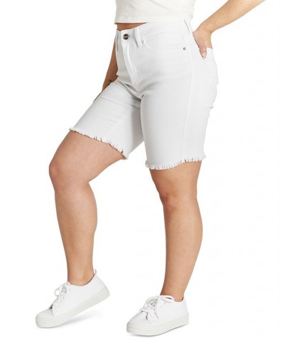 Juniors' High Rise Frayed Hem Bermuda Shorts White $10.25 Shorts