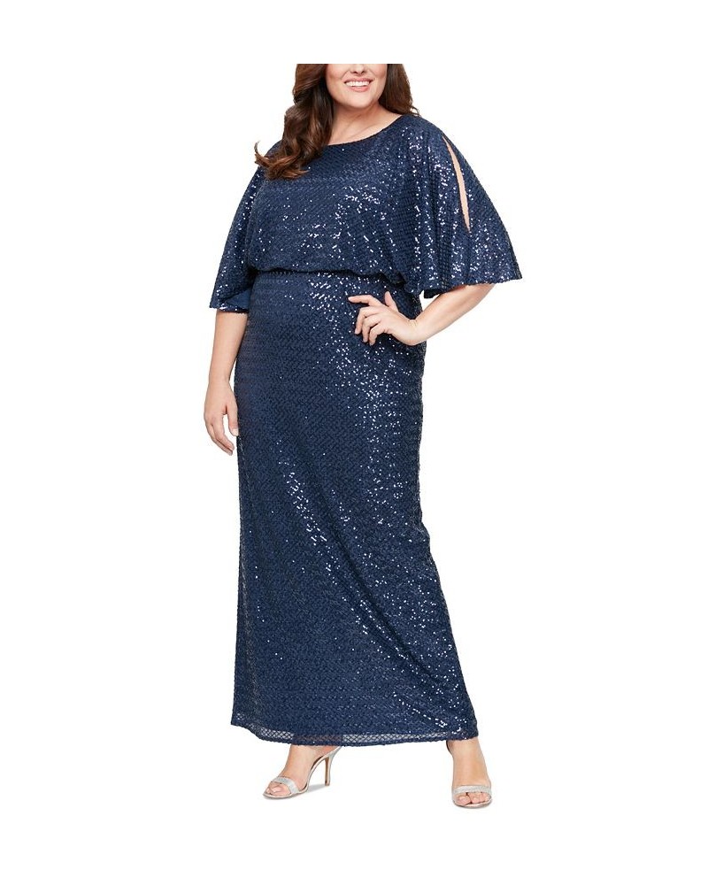 Plus Size Sequin Blouson Slit-Sleeve Dress Navy $88.77 Dresses