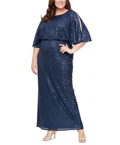 Plus Size Sequin Blouson Slit-Sleeve Dress Navy $88.77 Dresses