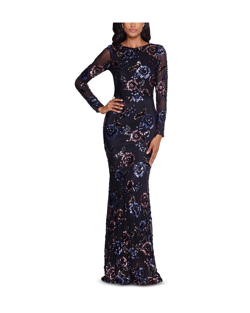 Floral Sequined Gown Black/Rose $140.00 Dresses