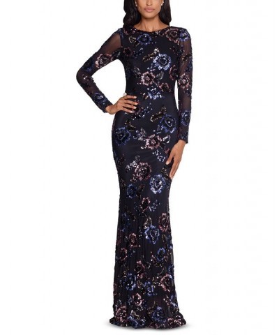 Floral Sequined Gown Black/Rose $140.00 Dresses