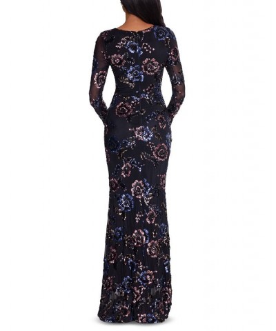 Floral Sequined Gown Black/Rose $140.00 Dresses