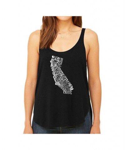 Women's Premium Word Art Flowy Tank Top- California State Black $18.00 Tops