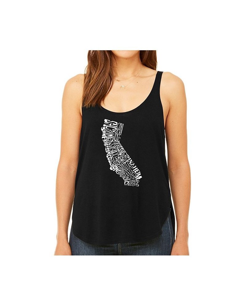 Women's Premium Word Art Flowy Tank Top- California State Black $18.00 Tops