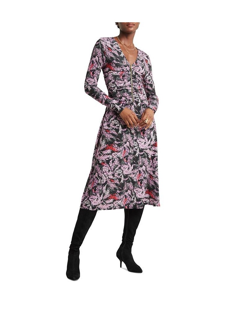 Women's Zip-Front Long-Sleeve A-Line Dress Purple $36.48 Dresses