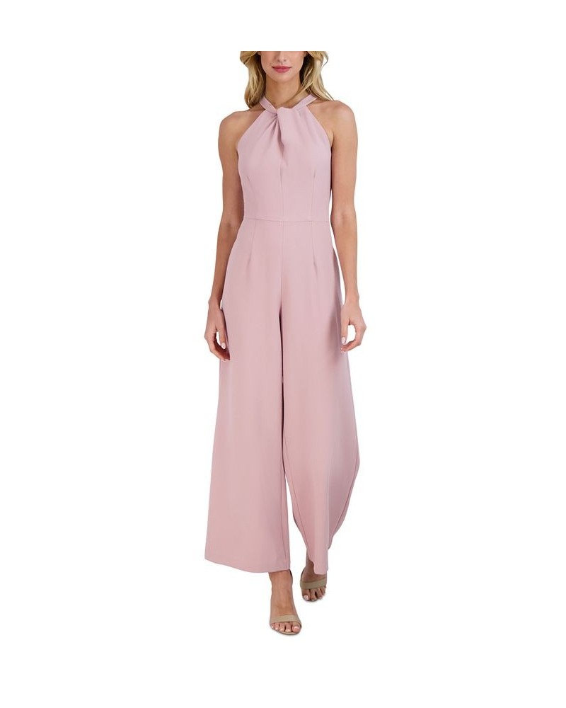 Twist-Front Halter Jumpsuit Light Mauve $60.68 Pants