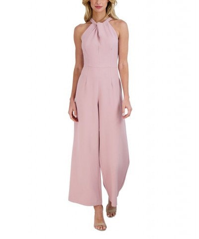 Twist-Front Halter Jumpsuit Light Mauve $60.68 Pants