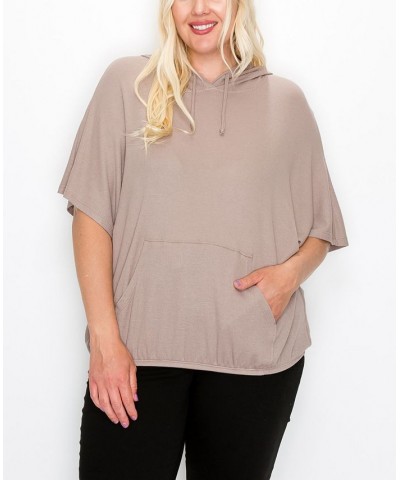 Plus Size Batwing Pocket Hoodie Tan/Beige $29.00 Sweatshirts