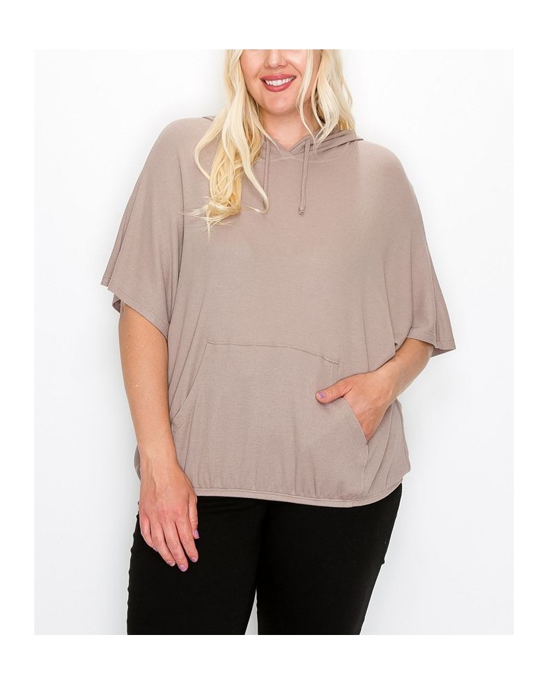 Plus Size Batwing Pocket Hoodie Tan/Beige $29.00 Sweatshirts