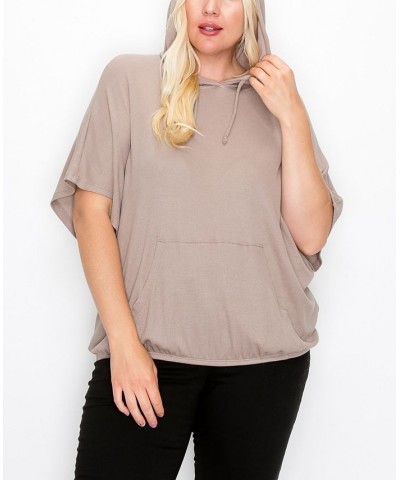 Plus Size Batwing Pocket Hoodie Tan/Beige $29.00 Sweatshirts