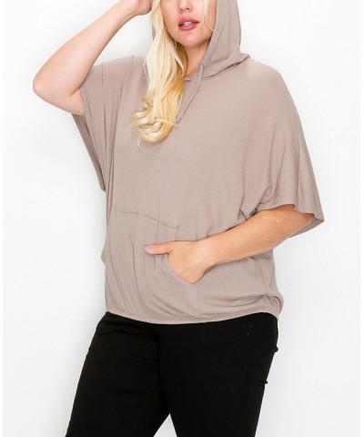 Plus Size Batwing Pocket Hoodie Tan/Beige $29.00 Sweatshirts