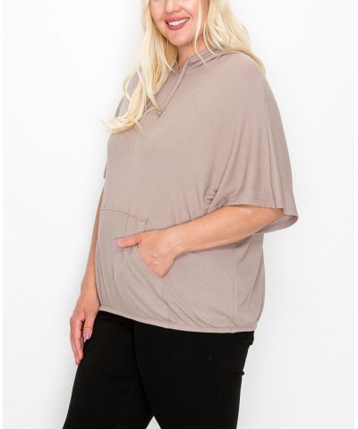 Plus Size Batwing Pocket Hoodie Tan/Beige $29.00 Sweatshirts