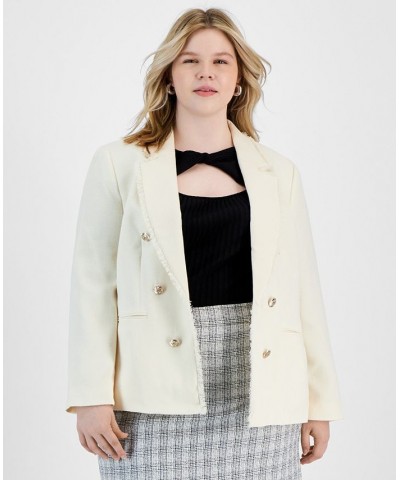 Plus Size Faux Double-Breasted Tweed Blazer White $42.03 Jackets