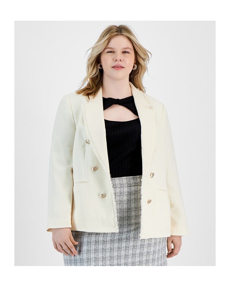 Plus Size Faux Double-Breasted Tweed Blazer White $42.03 Jackets