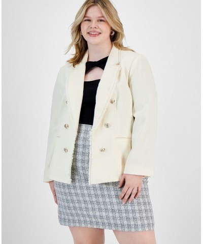 Plus Size Faux Double-Breasted Tweed Blazer White $42.03 Jackets