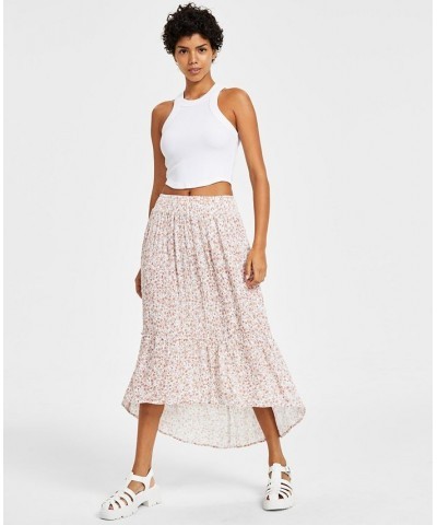 Juniors' High-Low Printed Pull-On Maxi Skirt White $10.40 Skirts