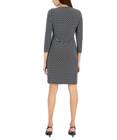 Women's Printed Embellished 3/4-Sleeve Faux-Wrap Dress Black/Vanilla Ice $34.24 Dresses