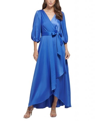 3/4-Sleeve Belted Faux-Wrap Gown Blue Quartz $105.16 Dresses