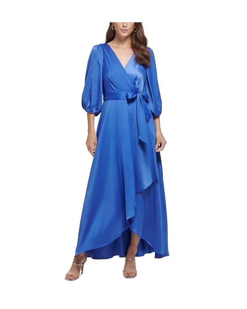 3/4-Sleeve Belted Faux-Wrap Gown Blue Quartz $105.16 Dresses