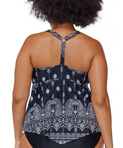 Plus Size Printed V-Hem Best Day Ever Trinidad Y-Back Tankini Swim Top Black $34.32 Swimsuits