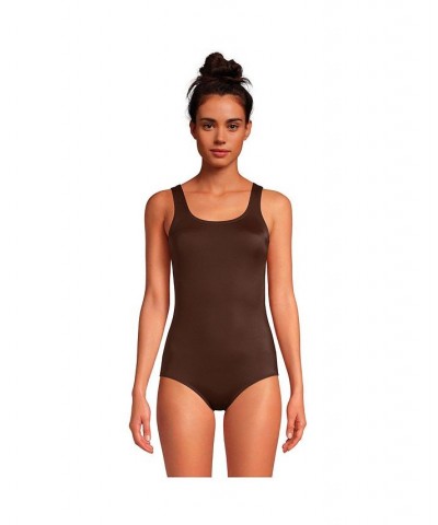 Women's Long Scoop Neck Soft Cup Tugless Sporty One Piece Swimsuit Rich Coffee $35.02 Swimsuits