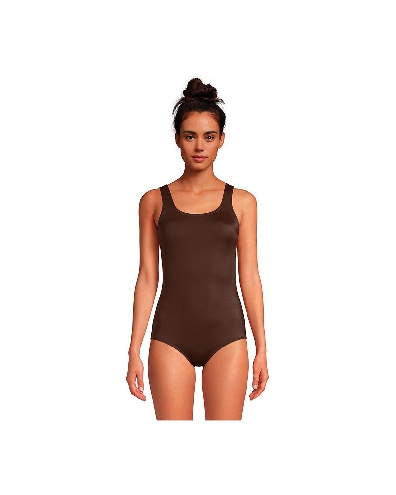 Women's Long Scoop Neck Soft Cup Tugless Sporty One Piece Swimsuit Rich Coffee $35.02 Swimsuits