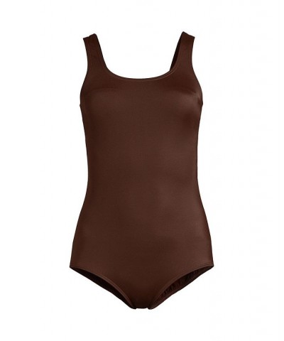 Women's Long Scoop Neck Soft Cup Tugless Sporty One Piece Swimsuit Rich Coffee $35.02 Swimsuits