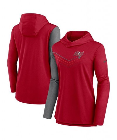 Women's Tampa Bay Buccaneers Chevron Hoodie Performance Long Sleeve T-shirt Red, Heathered Charcoal $33.00 Tops