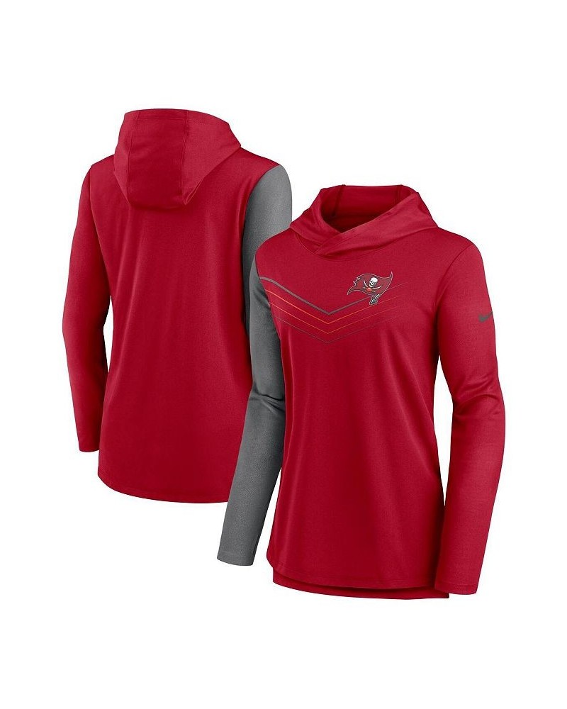 Women's Tampa Bay Buccaneers Chevron Hoodie Performance Long Sleeve T-shirt Red, Heathered Charcoal $33.00 Tops