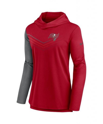 Women's Tampa Bay Buccaneers Chevron Hoodie Performance Long Sleeve T-shirt Red, Heathered Charcoal $33.00 Tops