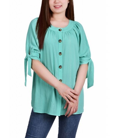 Petite Size Elbow Sleeve Tie-Sleeve Blouse Green $18.88 Tops