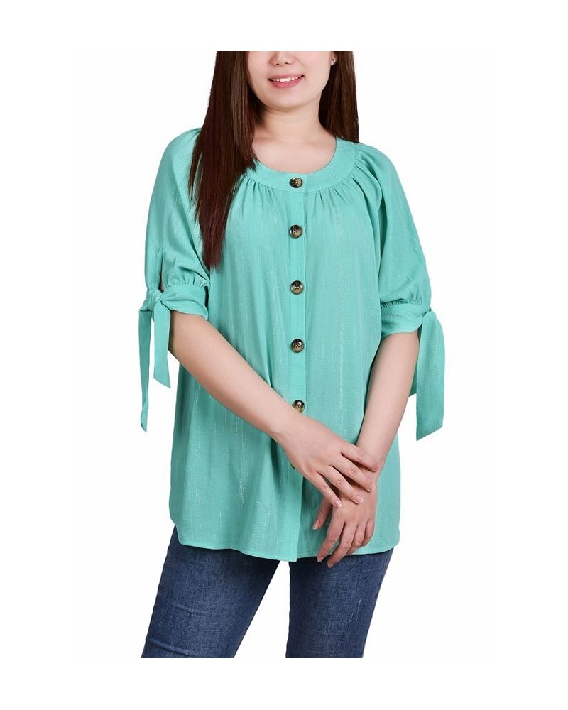 Petite Size Elbow Sleeve Tie-Sleeve Blouse Green $18.88 Tops