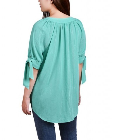 Petite Size Elbow Sleeve Tie-Sleeve Blouse Green $18.88 Tops