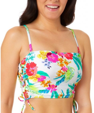 Juniors' Retro Hibiscus Lace-Up Cami Bikini Top Multi $20.99 Swimsuits