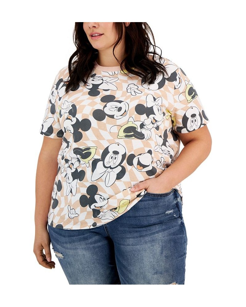 Trendy Plus Size Mickey & Minnie Checkerboard Print T-Shirt White/peachy Keen $21.45 Tops