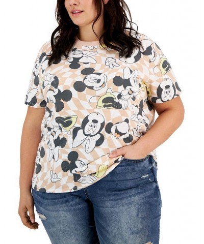 Trendy Plus Size Mickey & Minnie Checkerboard Print T-Shirt White/peachy Keen $21.45 Tops