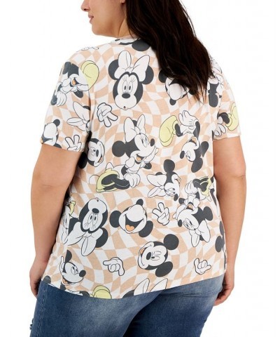 Trendy Plus Size Mickey & Minnie Checkerboard Print T-Shirt White/peachy Keen $21.45 Tops