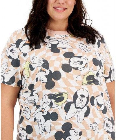 Trendy Plus Size Mickey & Minnie Checkerboard Print T-Shirt White/peachy Keen $21.45 Tops