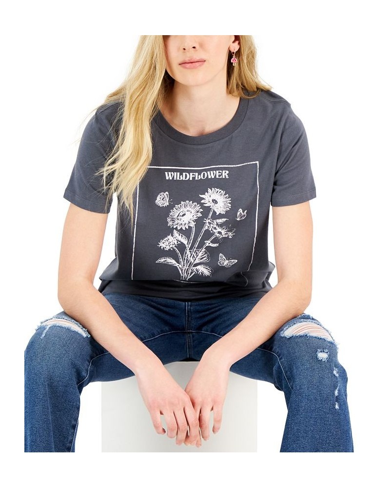 Juniors' Wildflower-Box-Graphic Short-Sleeve T-Shirt Gray $14.40 Tops