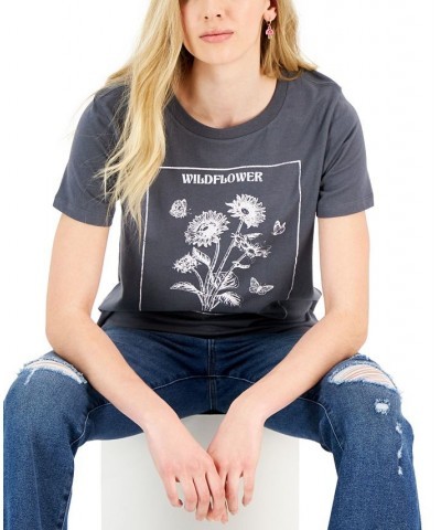 Juniors' Wildflower-Box-Graphic Short-Sleeve T-Shirt Gray $14.40 Tops