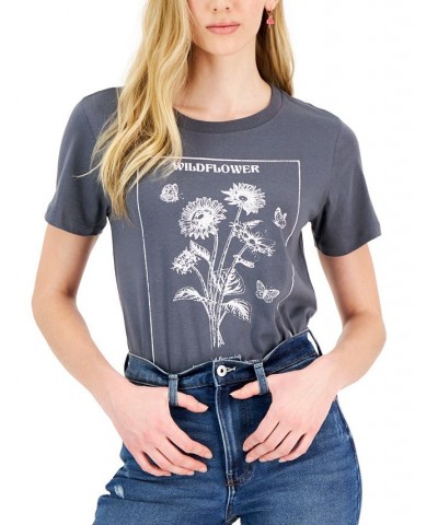 Juniors' Wildflower-Box-Graphic Short-Sleeve T-Shirt Gray $14.40 Tops