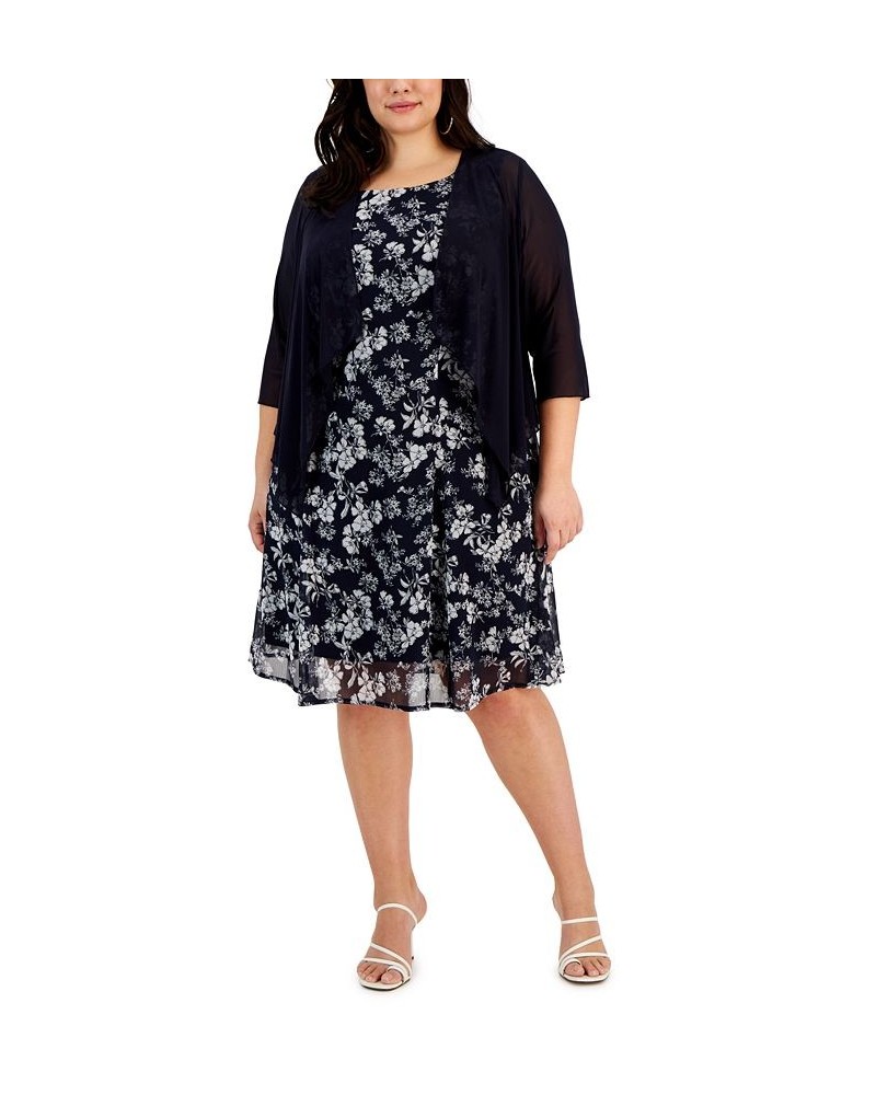 Plus Size 2-Pc. Mesh Jacket & Printed Dress Set Navy $38.15 Dresses