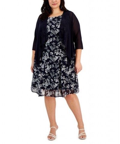 Plus Size 2-Pc. Mesh Jacket & Printed Dress Set Navy $38.15 Dresses