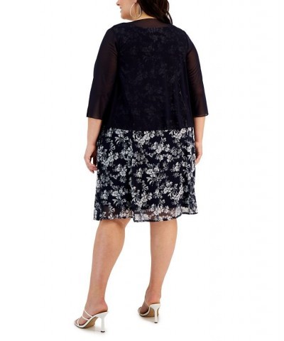 Plus Size 2-Pc. Mesh Jacket & Printed Dress Set Navy $38.15 Dresses