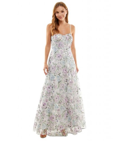 Juniors' Floral-Embroidered Corset Gown White $60.84 Dresses