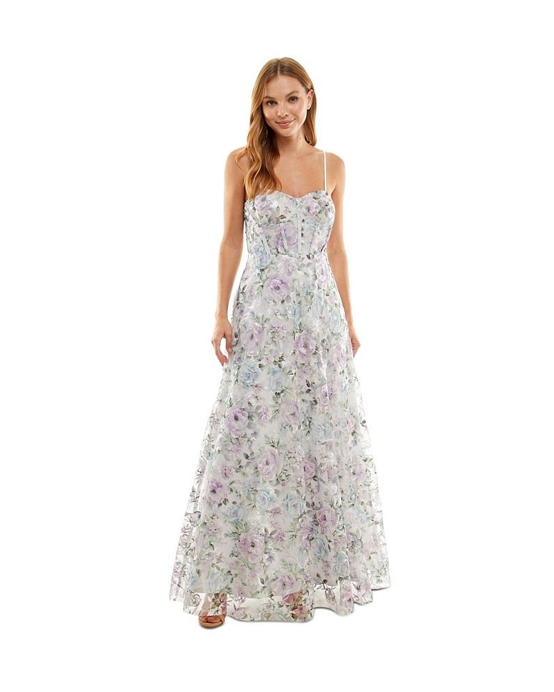 Juniors' Floral-Embroidered Corset Gown White $60.84 Dresses